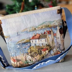 Handmade danier leather and needle point purse